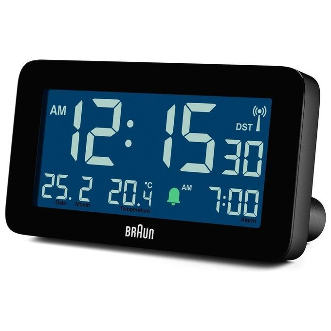 Braun BC10 DCF-B Sveglia Digitale Radiocontrollata LCD Retroilluminazione Blu Verde Temperatura Snooze colore Nero