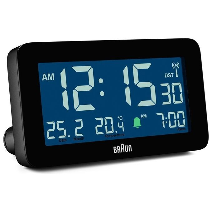 Braun BC10 DCF-B Sveglia Digitale Radiocontrollata LCD Retroilluminazione Blu Verde Temperatura Snooze colore Nero