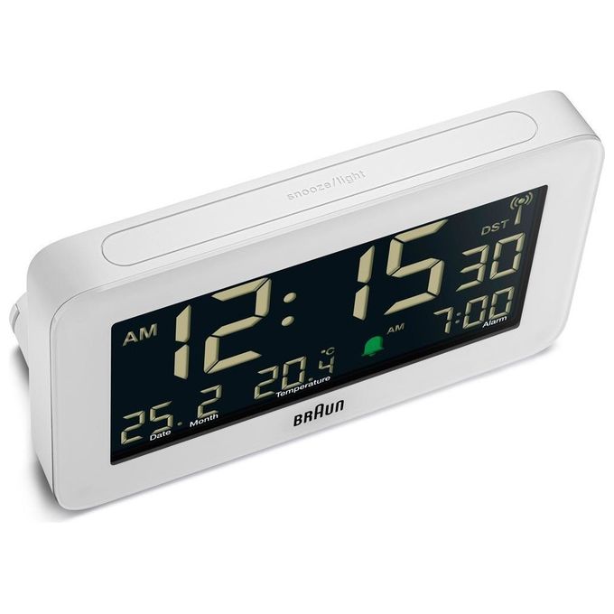 Braun BC10-DCF W Sveglia Radiofonica Digitale con Display LCD Retroilluminato Termometro e Calendario Integrati colore Bianco