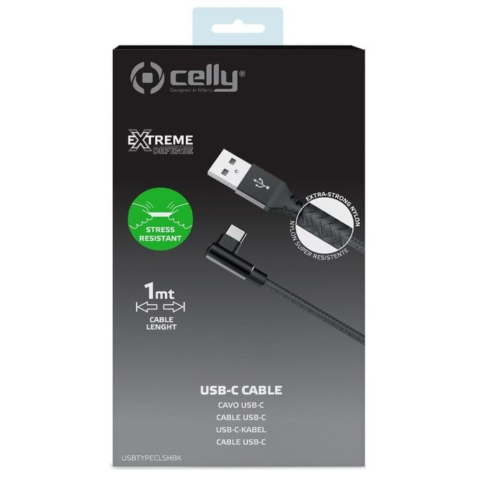 Celly Cavo da Usb-A a Usb-C L-Shape Nero