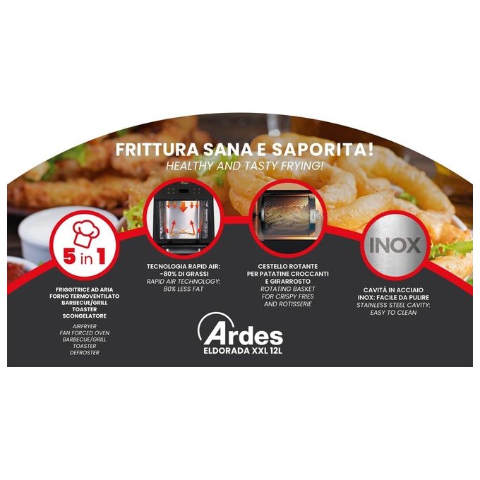 Ardes AR1K3000 Eldorada XXL Friggitrice ad aria 12 L 1700 W 7 programmi Touch colore Nero