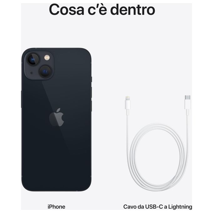 Apple MLPF3QL-A iPhone 13 Smartphone 5G 6.1'' 128GB Doppia Fotocamera 12MP iOS 15 IP68 colore Mezzanotte