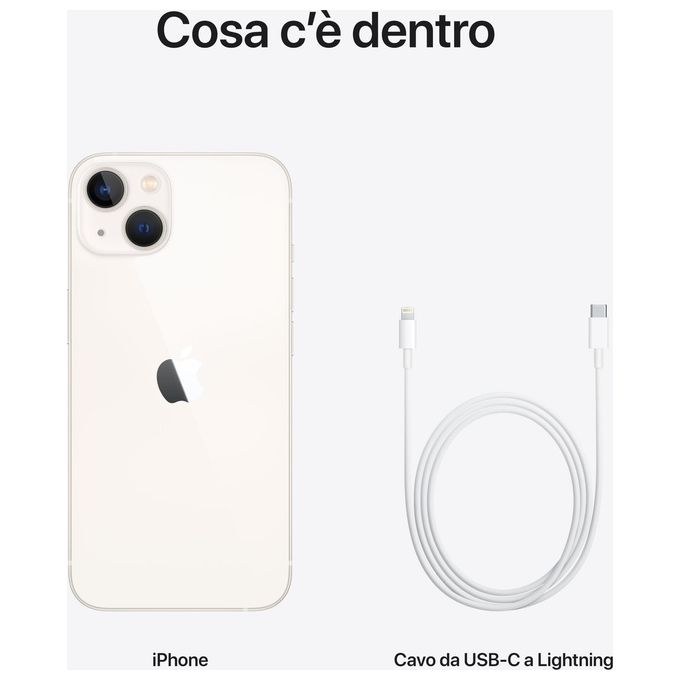 Apple MLQ73QLA iPhone 13 Smartphone 5G 6.1'' OLED 256GB Chip A15 Bionic Doppia Fotocamera 12MP IP68 colore Starlight