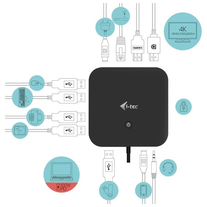 I-tec C31HDMIDPDOCKPD100 Docking Station USB-C HDMI DisplayPort 4K 2 Monitor Power Delivery 100 W Ethernet Gigabit colore Nero