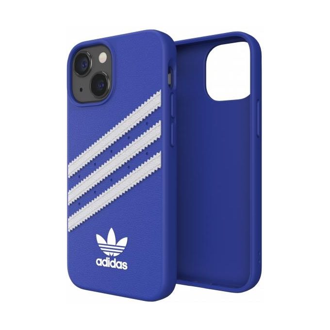 Adidas 47082 Samba Cover iPhone 13 Mini similpelle TPU bordi rialzati compatibile ricarica wireless colore Blu Bianco