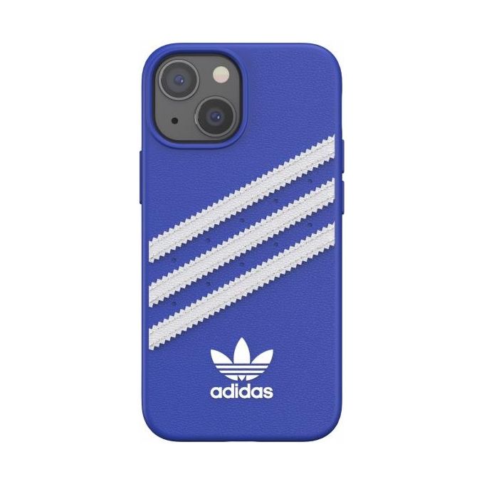 Adidas 47082 Samba Cover iPhone 13 Mini similpelle TPU bordi rialzati compatibile ricarica wireless colore Blu Bianco