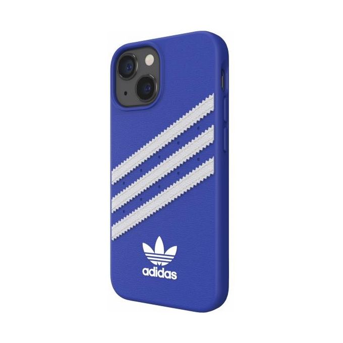 Adidas 47082 Samba Cover iPhone 13 Mini similpelle TPU bordi rialzati compatibile ricarica wireless colore Blu Bianco