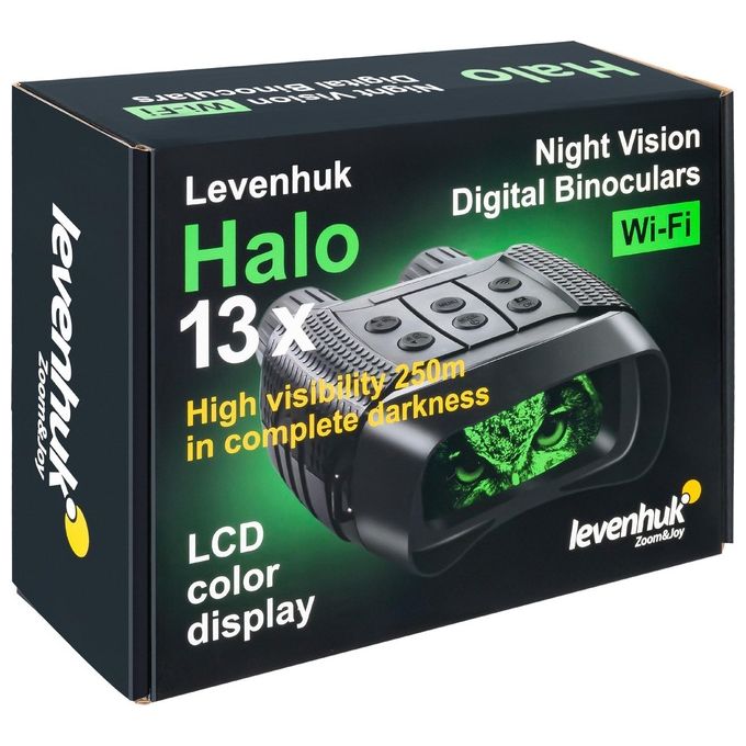 Levenhuk 77664 Halo 13x Visore Notturno Binoculare Digitale Ingrandimento 13x Zoom Ottico Wi-Fi Registrazione Video 1280x960 px e Foto 2048x1536 px colore Nero
