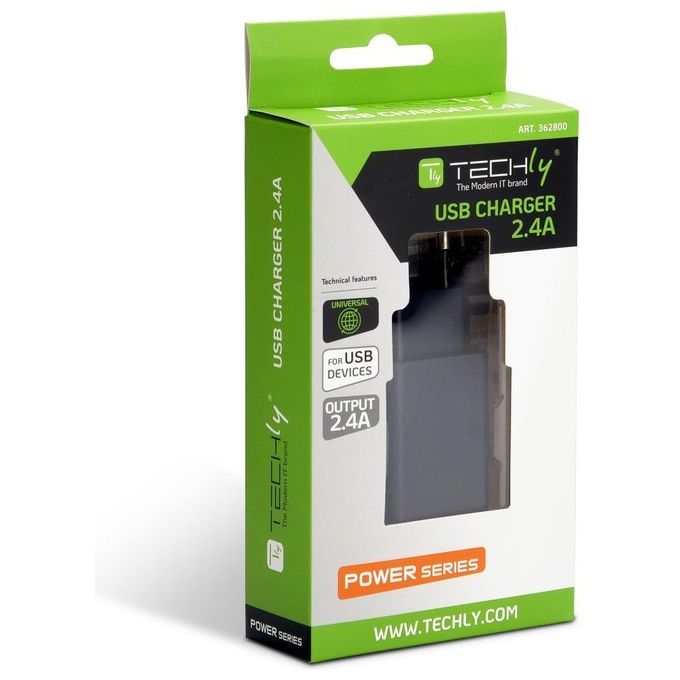 Techly Caricatore Alimentatore Usb-A da Muro 5V 2.4a per Smartphone o Tablet