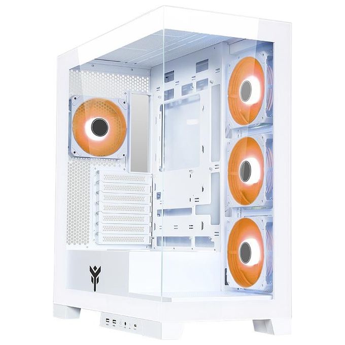 Itek ITGCASB45W SHOWBUI PC Case Gaming Tower ATX 4x 120mm Ventole ARGB Infinity Mirror 2x USB 3.0 Type-C Vetro Temperato colore Bianco