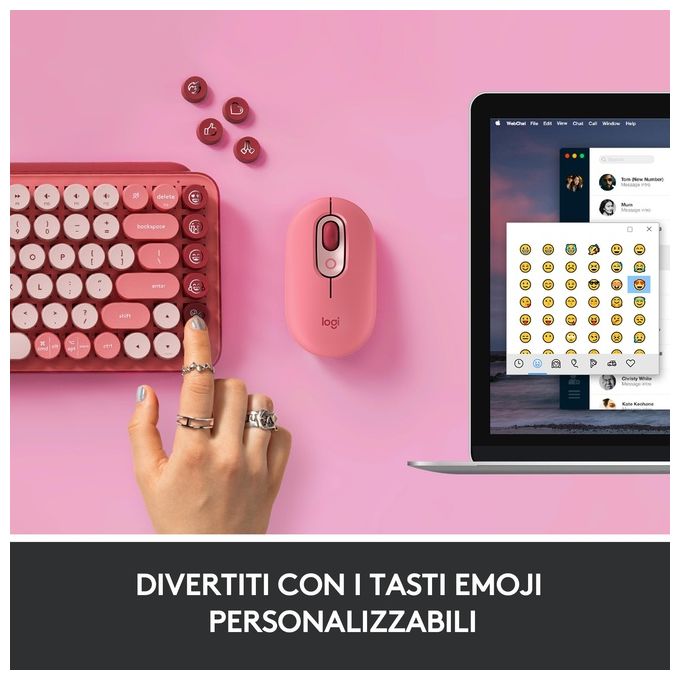 Logitech 920-010727 POP Keys Tastiera Meccanica Wireless Bluetooth QWERTY Italiano Multi-dispositivo 3 canali colore Borgogna Rosa