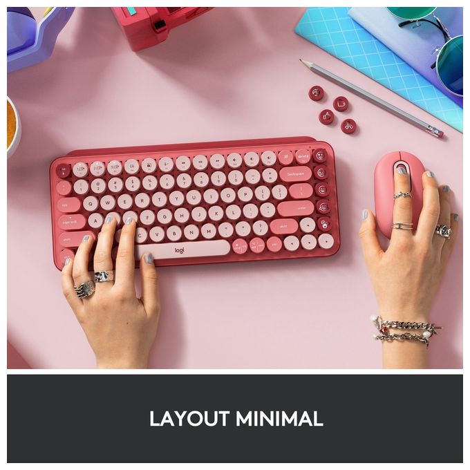 Logitech 920-010727 POP Keys Tastiera Meccanica Wireless Bluetooth QWERTY Italiano Multi-dispositivo 3 canali colore Borgogna Rosa