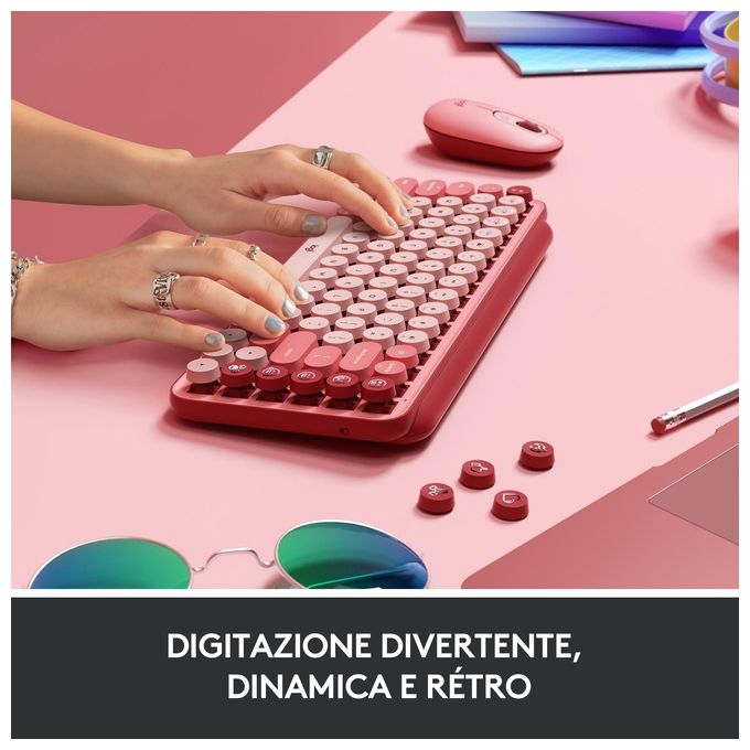 Logitech 920-010727 POP Keys Tastiera Meccanica Wireless Bluetooth QWERTY Italiano Multi-dispositivo 3 canali colore Borgogna Rosa