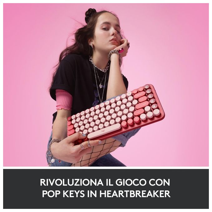 Logitech 920-010727 POP Keys Tastiera Meccanica Wireless Bluetooth QWERTY Italiano Multi-dispositivo 3 canali colore Borgogna Rosa