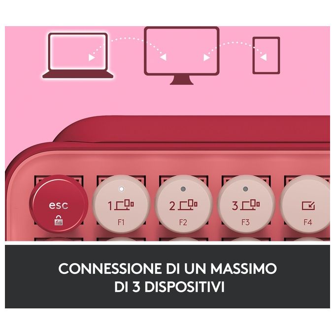 Logitech 920-010727 POP Keys Tastiera Meccanica Wireless Bluetooth QWERTY Italiano Multi-dispositivo 3 canali colore Borgogna Rosa