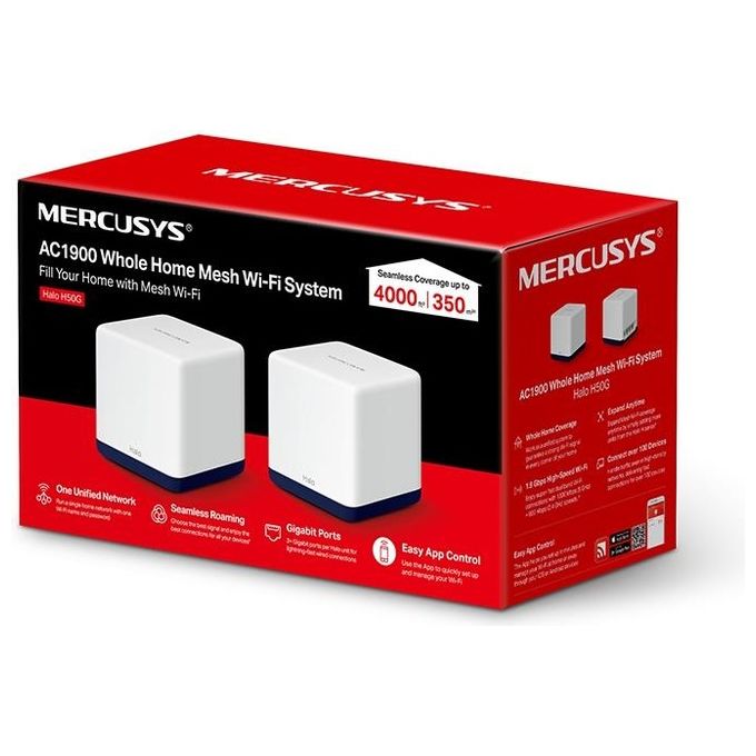 Mercusys HALO H50G(2-PACK) Sistema Mesh Wi-Fi Dual Band AC1900 2 unita' copertura 350 m² 3 porte Gigabit colore Bianco