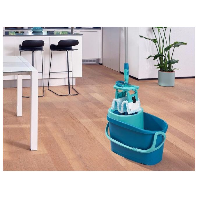Leifheit 52120 Clean Twist M Ergo Set Lavapavimenti con Secchio 6 L Manico Telescopico 110-140 cm Mocio Microfibra 33 cm colore Blu Verde