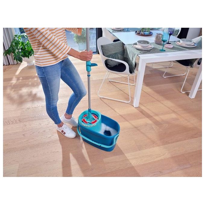 Leifheit 52120 Clean Twist M Ergo Set Lavapavimenti con Secchio 6 L Manico Telescopico 110-140 cm Mocio Microfibra 33 cm colore Blu Verde