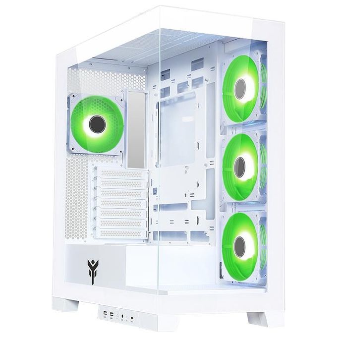 Itek ITGCASB45W SHOWBUI PC Case Gaming Tower ATX 4x 120mm Ventole ARGB Infinity Mirror 2x USB 3.0 Type-C Vetro Temperato colore Bianco