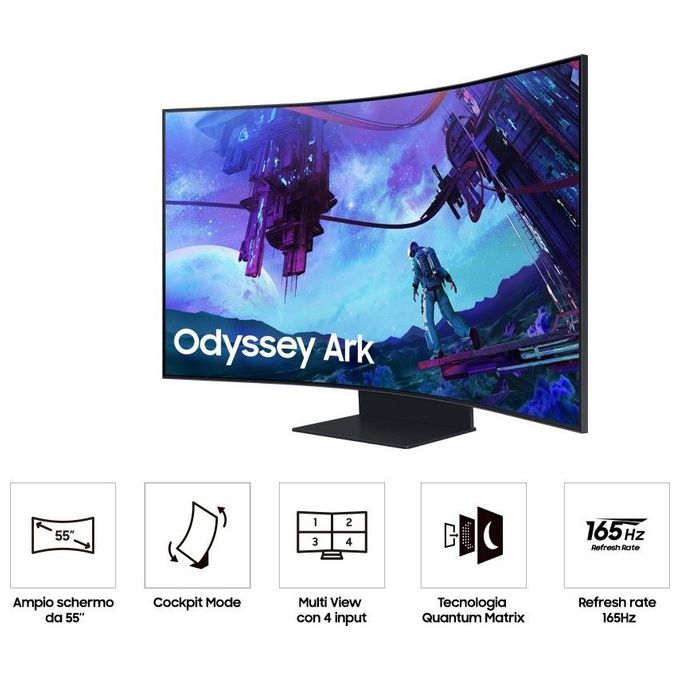 Samsung LS55CG970NUXEN Odyssey Ark 2ª Gen. Monitor Gaming Curvo 55'' UHD 4K 165Hz 1ms HDR10+ Quantum Mini LED colore Nero