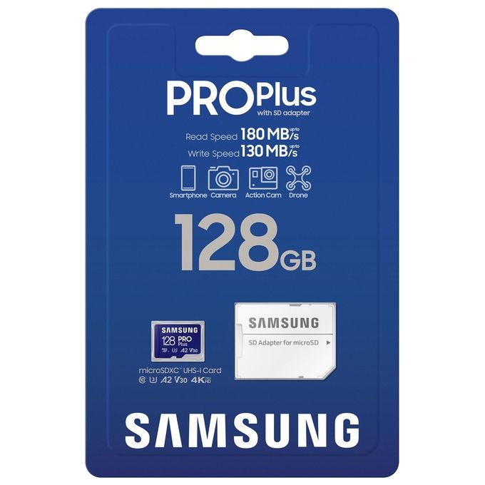 Samsung MB-MD128SA-EU PRO Plus Scheda di Memoria MicroSDXC 128 GB UHS-I U3 V30 A2 180 MB-s colore Blu marino