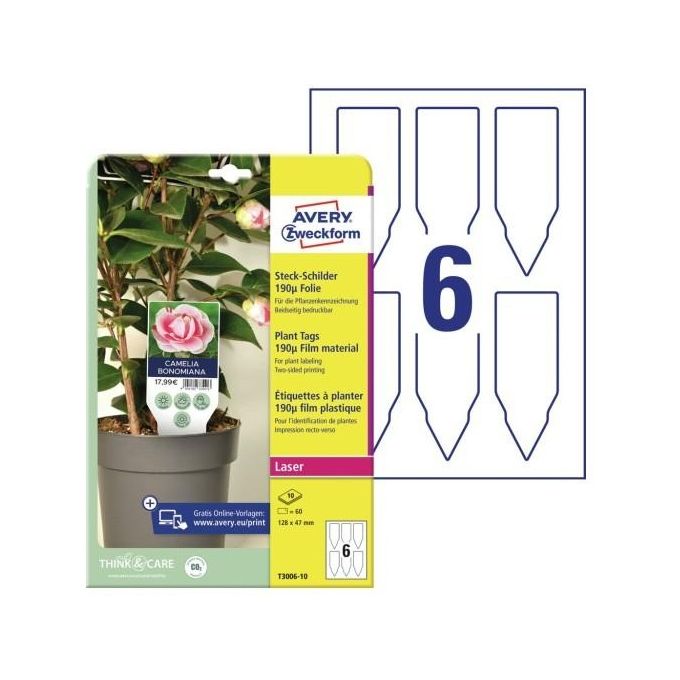 Avery Confezione 60 Cartellini per Piante 128x47mm