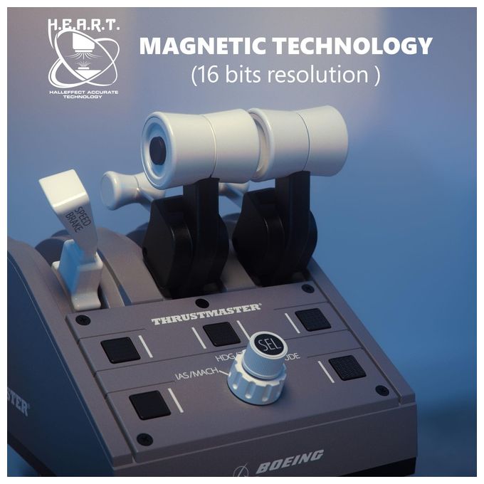Thrustmaster 4060219 TCA Quadrant Boeing Edition Joystick 3 Assi Tecnologia Magnetica H.E.A.R.T 16 Bit 4 Leve Intercambiabili Autopilota Boeing USB Cablato colore Grigio