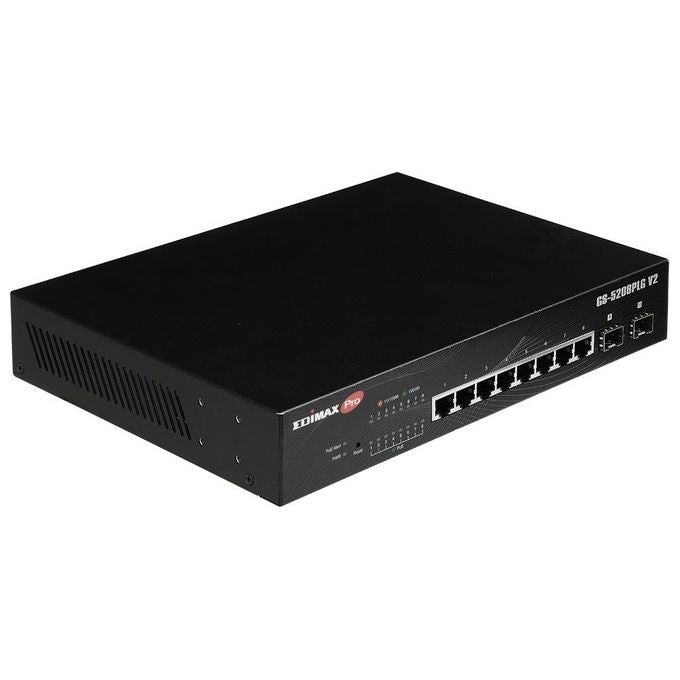 EDiMAX GS-5208PLG V2 Switch Web Smart 10 Porte Gigabit PoE+ con 2 Porte SFP colore Nero