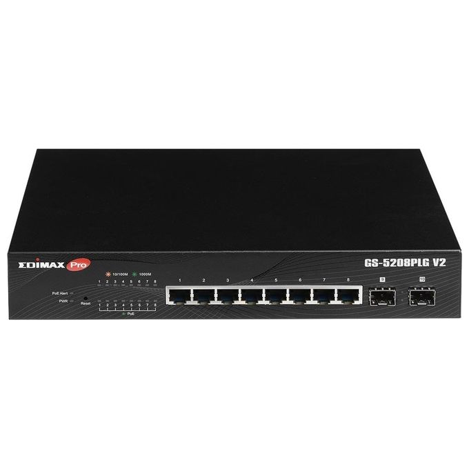 EDiMAX GS-5208PLG V2 Switch Web Smart 10 Porte Gigabit PoE+ con 2 Porte SFP colore Nero