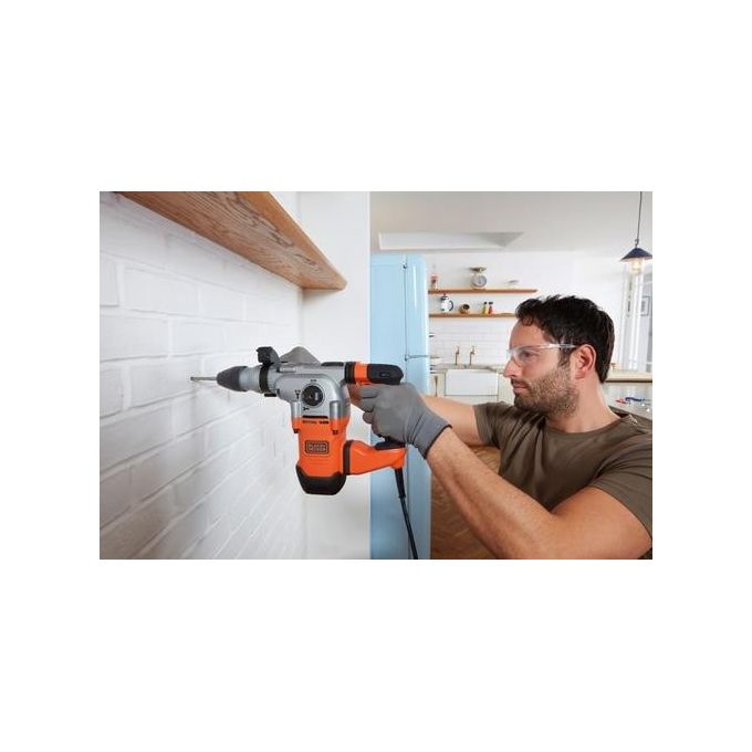 BLACK+DECKER BEHS03K-QS Trapano a percussione SDS+ 1250 W 3,7 J 3 funzioni con impugnatura ergonomica e valigetta colore Nero