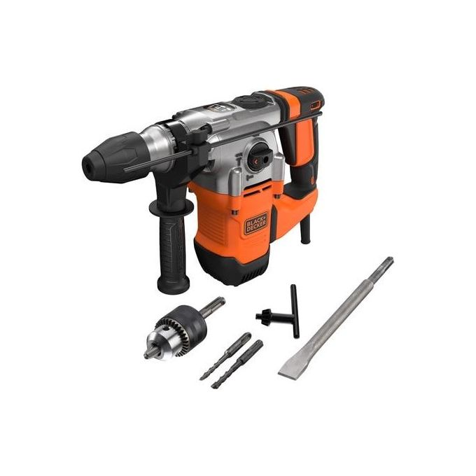 BLACK+DECKER BEHS03K-QS Trapano a percussione SDS+ 1250 W 3,7 J 3 funzioni con impugnatura ergonomica e valigetta colore Nero