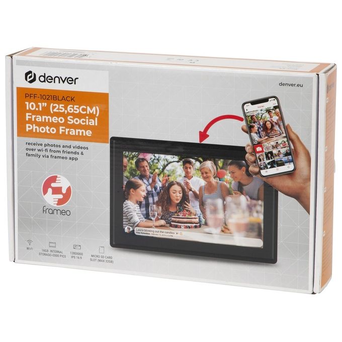 Denver PFF-1021BMK2 Frameo Cornice Digitale 10,1'' WiFi IPS Touchscreen 16GB Slot MicroSD colore Nero