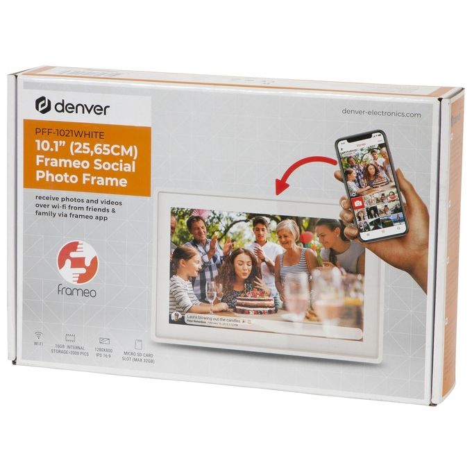 Denver PFF-1021WHITE Frameo Cornice Digitale 10.1'' IPS Touch Screen Wi-Fi 16GB microSD colore Bianco