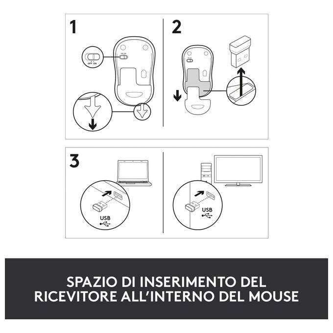 Logitech M185 Mouse Wireless Ottico Ambidestro Nero e Blu 1000 DPI per PC e Laptop