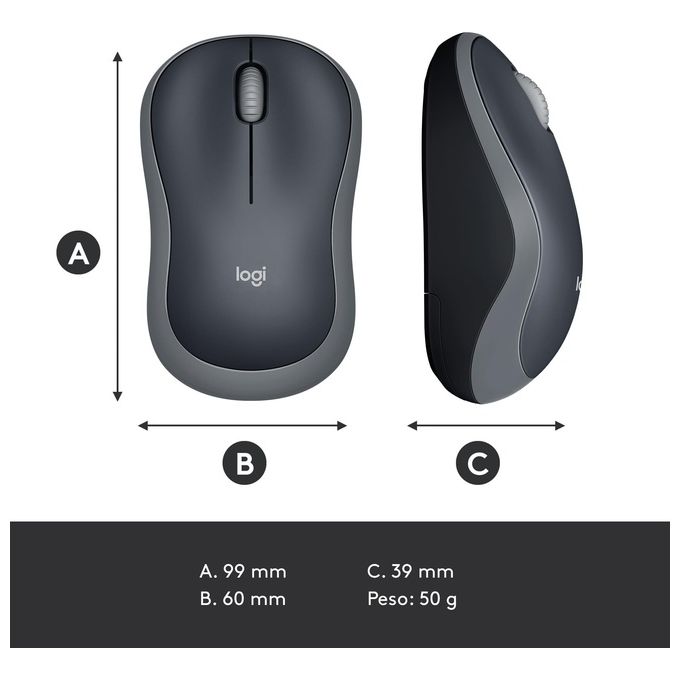 Logitech Notebook Mouse M185 Soft Grigio