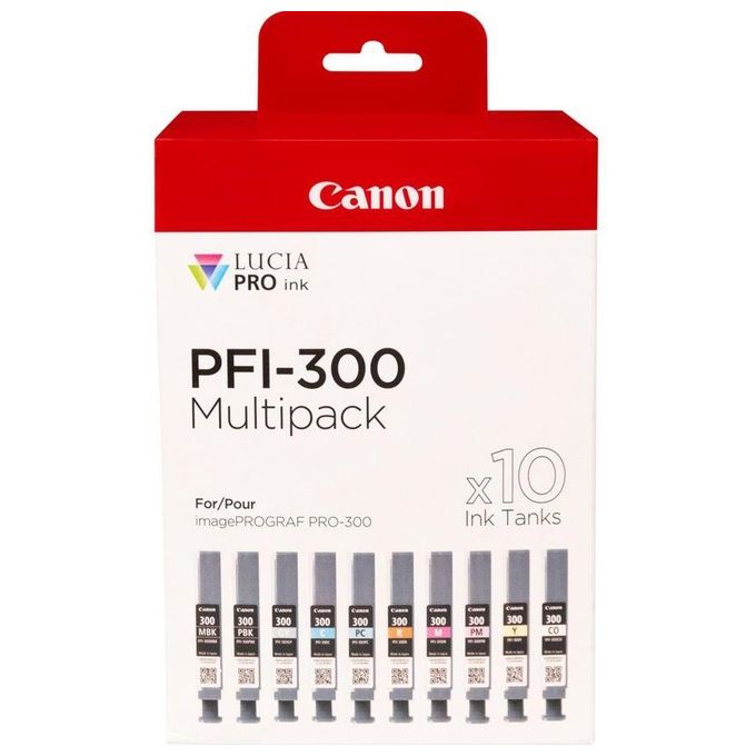 Canon PFI-300 Multipack Cartuccia d'Inchiostro Originale 10 pz Inchiostro Pigmentato LUCIA PRO per imagePROGRAF PRO-300 colore Multicolore