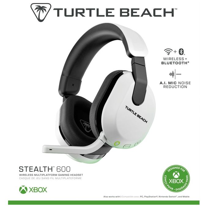 Turtle Beach TBS-2102-15 Stealth 600 Cuffie da Gioco Wireless con Connessione 2.4 GHz e Bluetooth 5.2 Driver 50 mm Autonomia 80 Ore colore Bianco