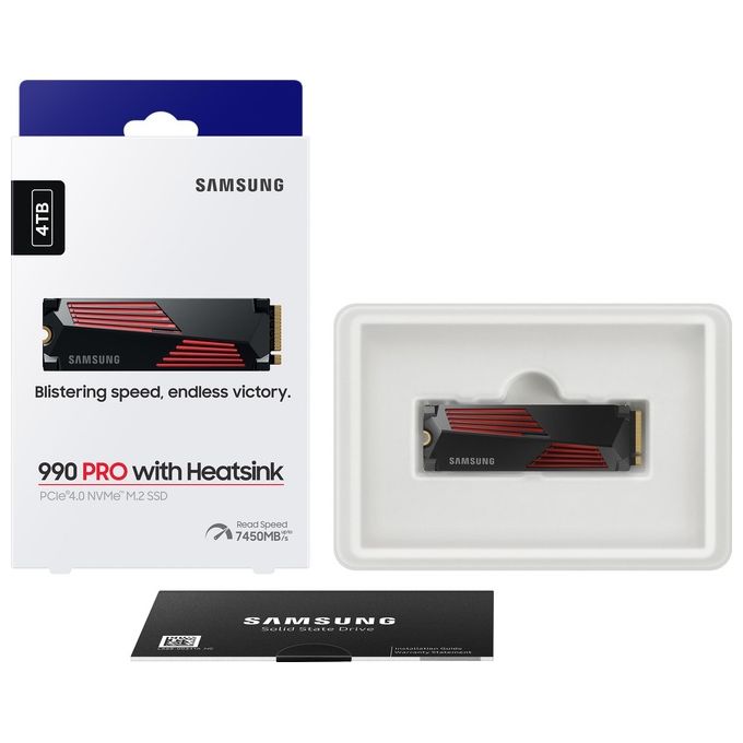 Samsung MZ-V9P4T0GW 990 PRO SSD Interno NVMe M.2 4TB PCIe 4.0 7450 MB-s con Dissipatore di Calore