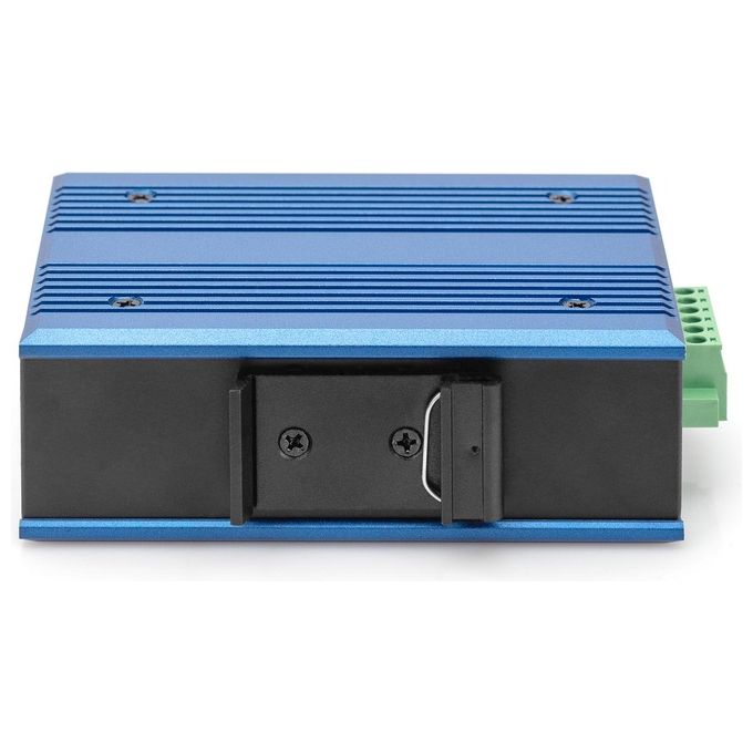Digitus DN-95366 Convertitore Multimediale Industriale Gigabit PoE 1 porta RJ45 1 porta SFP 10-100-1000 Mbps 30W PoE Alimentazione Ridondante Montaggio su Guida DIN IP40 colore Nero Blu