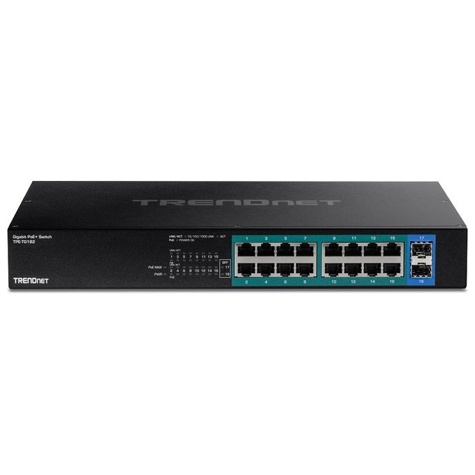 TRENDnet TPE-TG182 Switch di Rete Gigabit Ethernet 18 Porte con 16 Porte PoE+ 240 W 36 Gbit-s 1U colore Nero