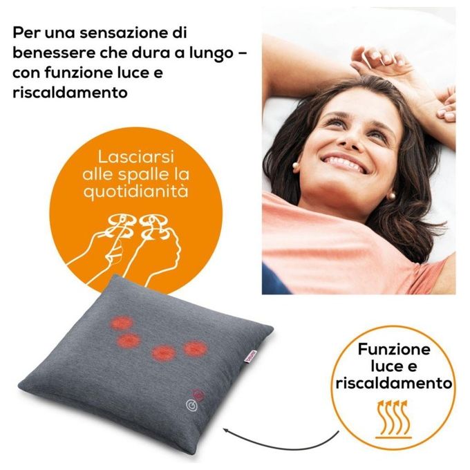 Beurer 64413 Cuscino massaggiante shiatsu con 4 testine rotanti funzione calore spegnimento automatico dopo 15 min colore Grigio