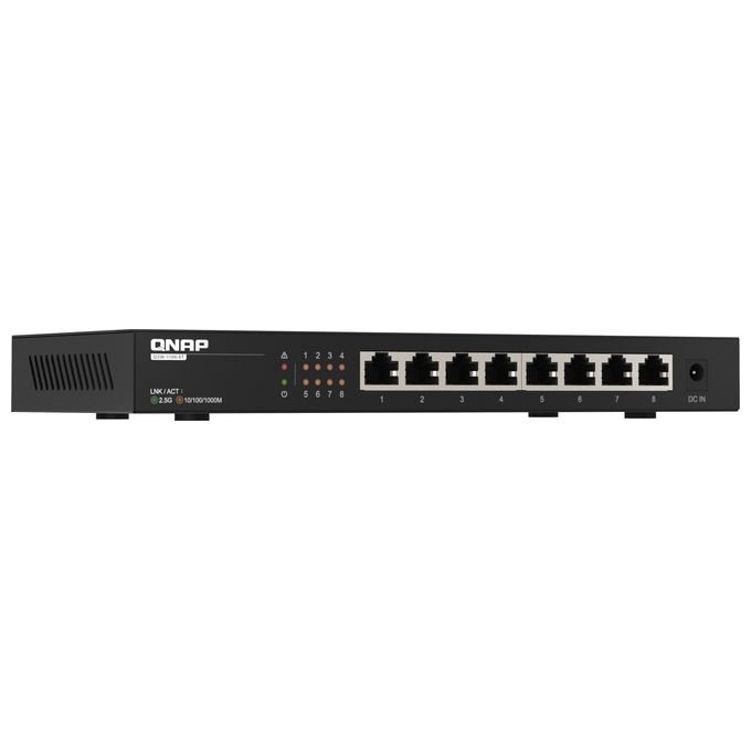 Qnap QSW-1108-8T Switch di Rete Non Gestito 8 Porte 2.5G Ethernet 100-1000-2500 Fanless Plug and Play colore Nero