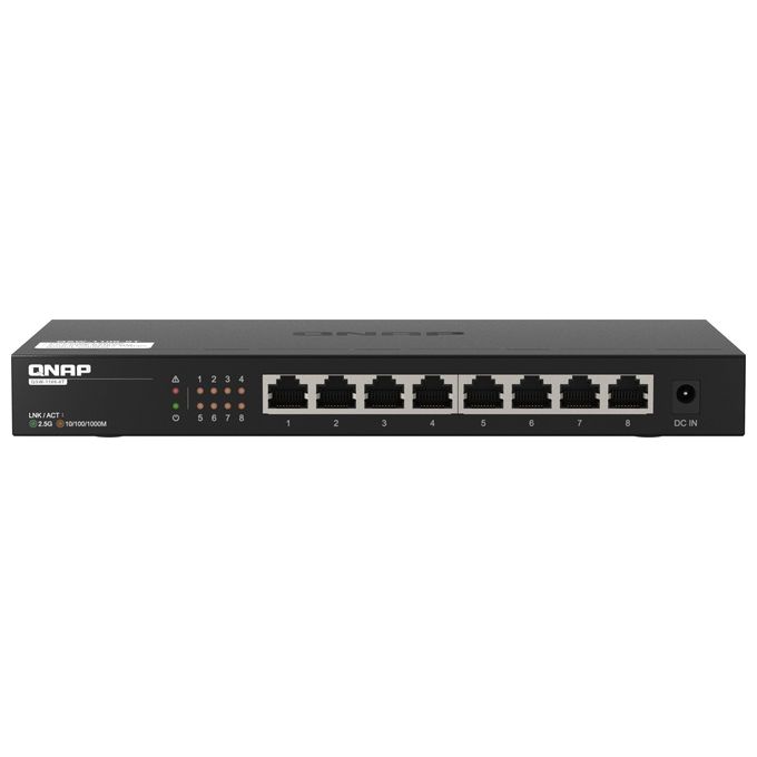Qnap QSW-1108-8T Switch di Rete Non Gestito 8 Porte 2.5G Ethernet 100-1000-2500 Fanless Plug and Play colore Nero