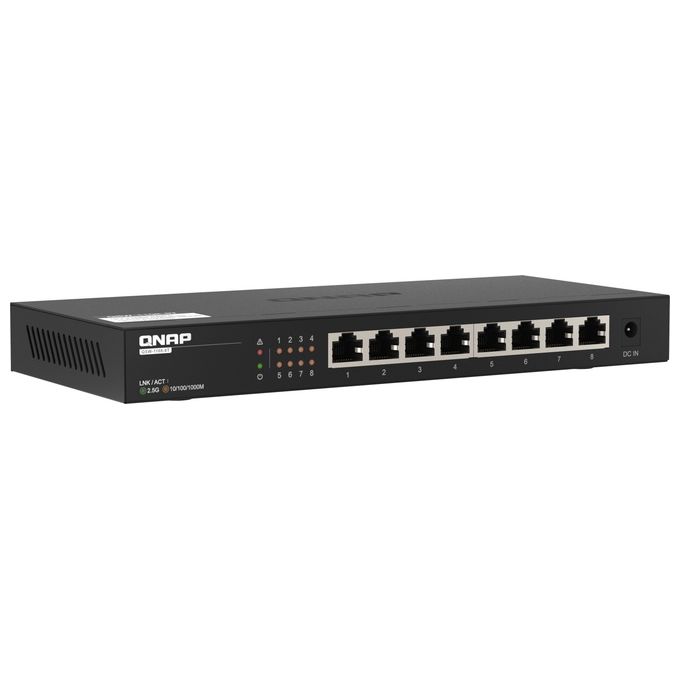 Qnap QSW-1108-8T Switch di Rete Non Gestito 8 Porte 2.5G Ethernet 100-1000-2500 Fanless Plug and Play colore Nero