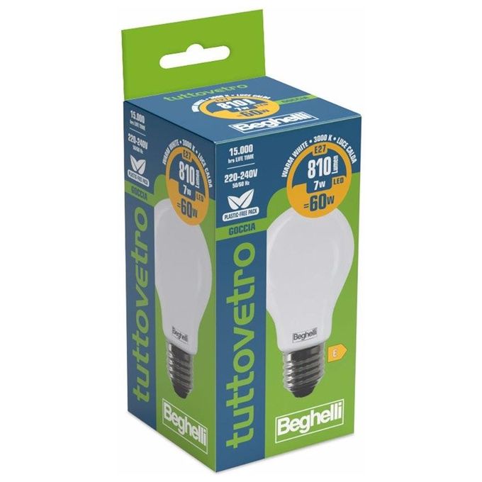 Beghelli Lampadina Led Goccia 7W E27 3000k Luce Calda 810 Lumen