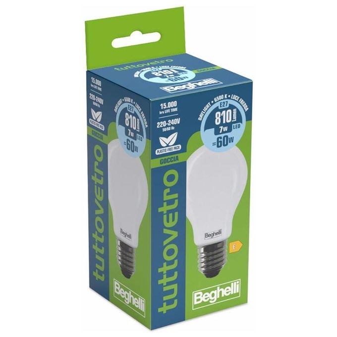 Beghelli Lampadina Led Goccia 7W E27 6500k Luce Fredda 810 Lumen