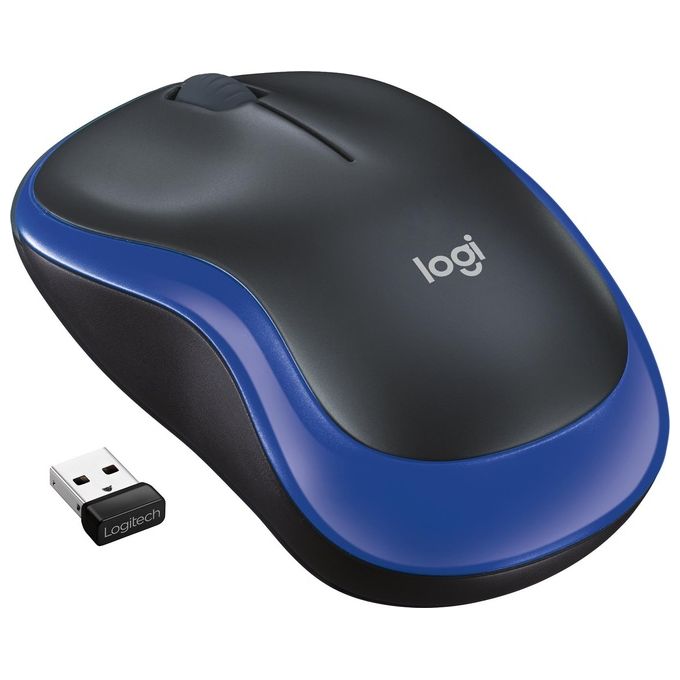 Logitech M185 Mouse Wireless Ottico Ambidestro Nero e Blu 1000 DPI per PC e Laptop
