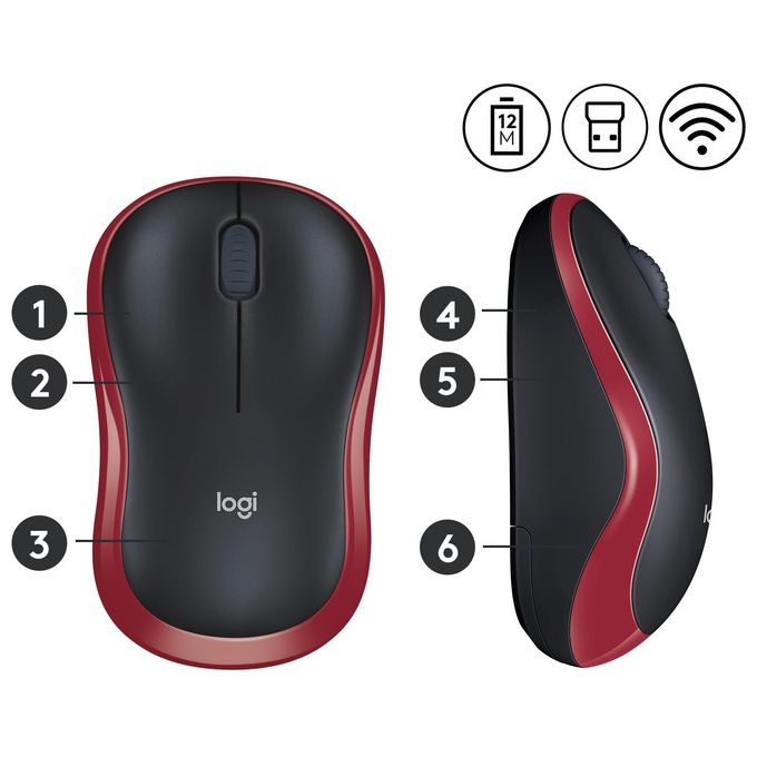 Logitech Mouse Wireless Mouse M185 rosso