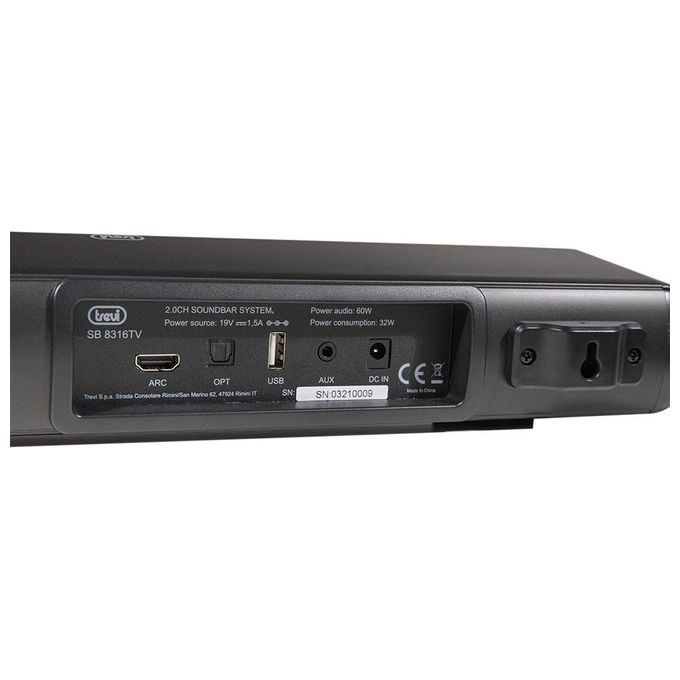 Trevi SB 8312 TV Mini Soundbar 2.0 30W Bluetooth 5.0 USB MicroSD 32GB AUX-IN colore Nero