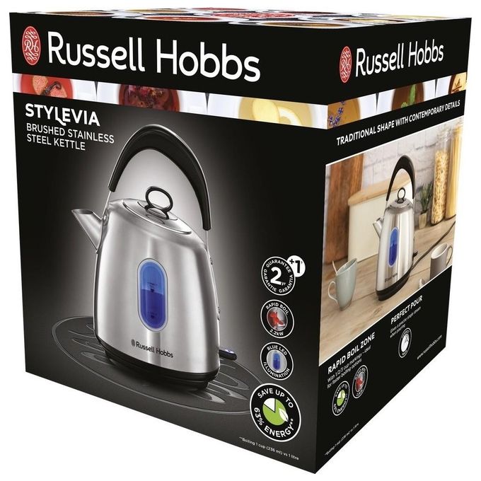 Russell Hobbs 28130-70 Stylevia Bollitore elettrico 1,5 L 2200 W base 360° spegnimento automatico colore Nero Acciaio inox